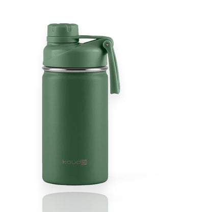 Garrafa Térmica Kouda Ladakh - 350ml, verde, com dupla parede de aço inoxidável resistente e durável para uso diário e atividades ao ar livre.