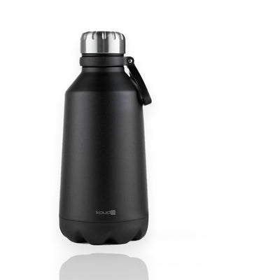 Garrafa Térmica Kouda Loa – 1200ml preta com tampa hermética, feita de aço inoxidável SAE 304, resistente à oxidação e BPA free.