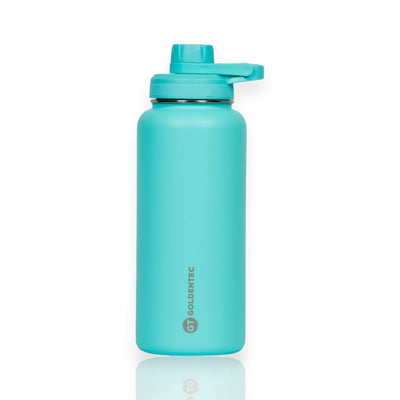 Garrafa Térmica Goldentec 1000ml em azul, ideal para manter temperaturas por 24 horas frias e 12 horas quentes.