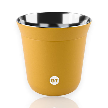 Copo Térmico Goldentec Espresso 150ml com acabamento Powder Coating laranja, livre de BPA e resistente a arranhões e amassados.