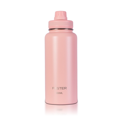 Garrafa Térmica Faster - 900ml em aço inoxidável rosa, ideal para manter bebidas quentes por 12h e frias por 24h, design compacto e leve.