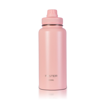 Garrafa Térmica Faster - 900ml em aço inoxidável rosa, ideal para manter bebidas quentes por 12h e frias por 24h, design compacto e leve.