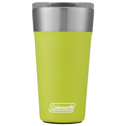 Copo Térmico Coleman com Tampa 600ml verde com base emborrachada e abridor de garrafas integrado, ideal para festas e eventos.