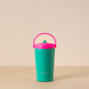 Copo Térmico PACCO SuperCup Mini 410ml em aço inoxidável com alça, eficiente e durável, ideal para bebidas quentes e frias.