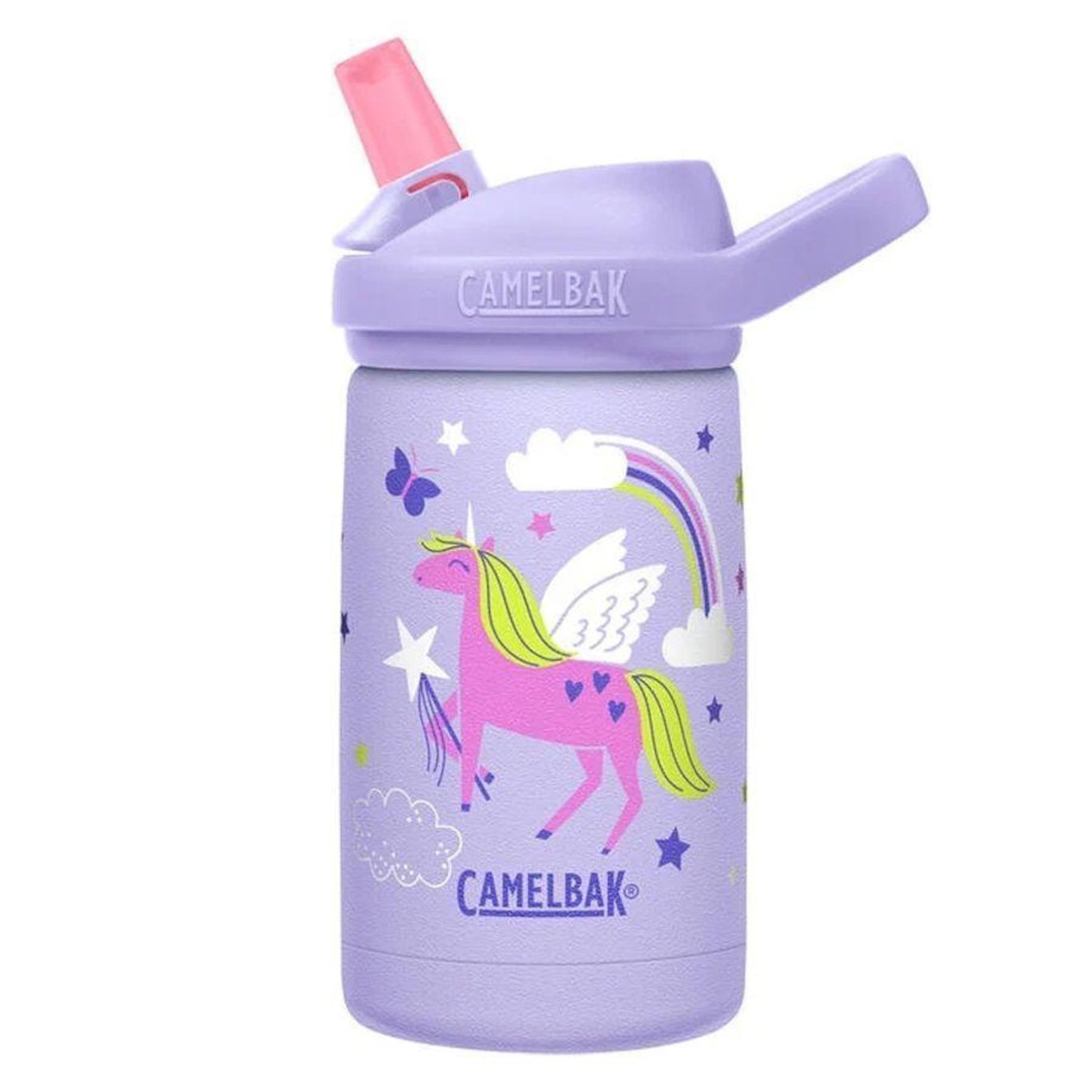 Garrafa térmica Eddy Kids Camelbak - 350ml com design de unicórnio e sistema anti-engasgamento, ideal para crianças.