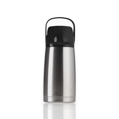 Garrafa Térmica Air Pot Inox Inquebrável 1L Invicta com sistema de pressão prático e seguro, alça integrada para fácil transporte.