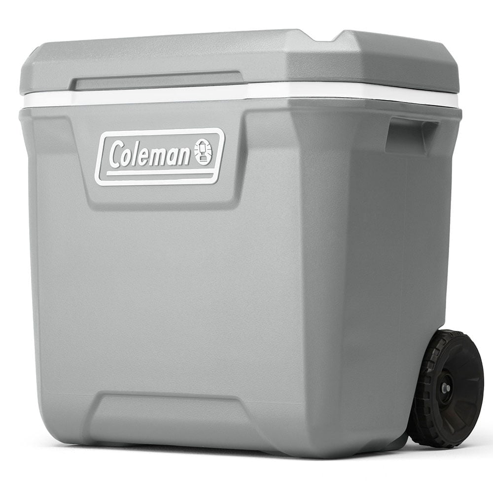 Caixa Térmica com Rodas 61,5L cinza para conservação térmica prolongada e transporte fácil, ideal para manter gelo por até 4 dias.