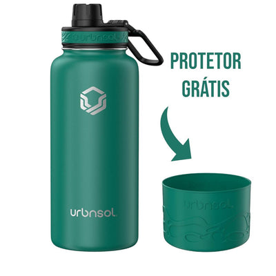 Garrafa Térmica Urbnsol 946ml - Tradicional com protetor grátis, capacidade ideal e conservação térmica em aço inoxidável 18/8.