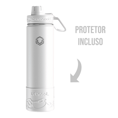 Garrafa Térmica Urbnsol 650ml - Tradicional em destaque com protetor incluído, ideal para manter bebidas quentes por 12h e frias por 24h.