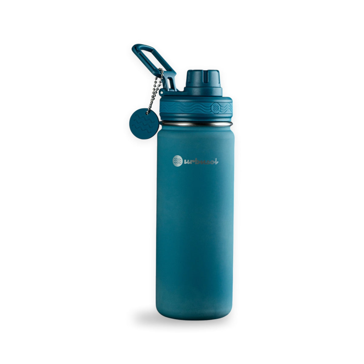Garrafa Térmica Urbnsol 532 ml Core e Waves Verde Escuro, vista frontal com tampa fechada