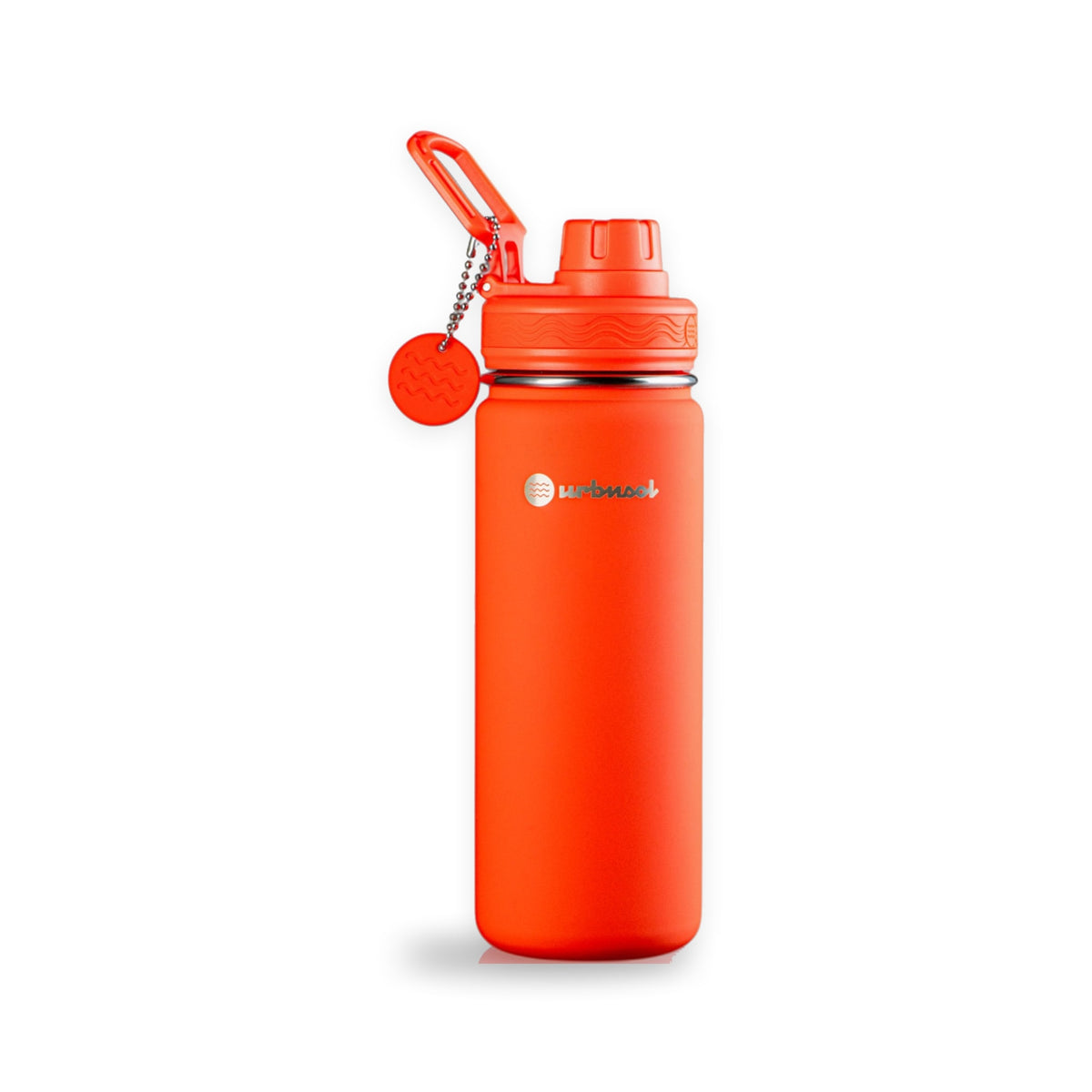 Garrafa Térmica Urbnsol 532 ml Core e Waves Vermelho tropical, vista frontal com tampa fechada