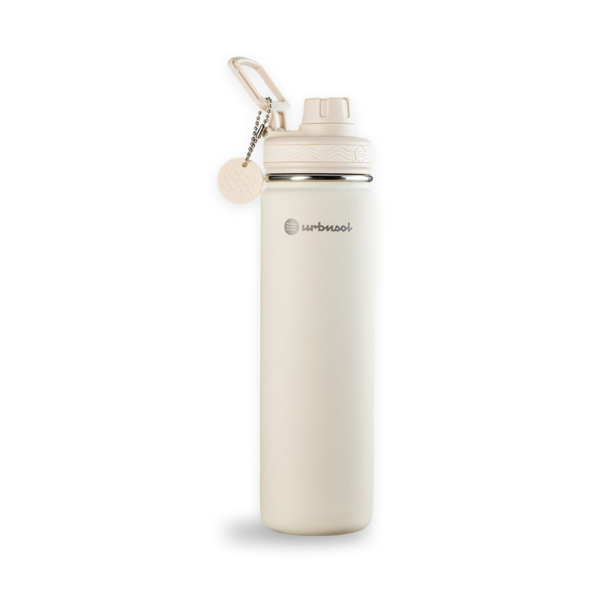 Garrafa Térmica Urbnsol 650 ml Core e Waves Creme, vista frontal com tampa fechada
