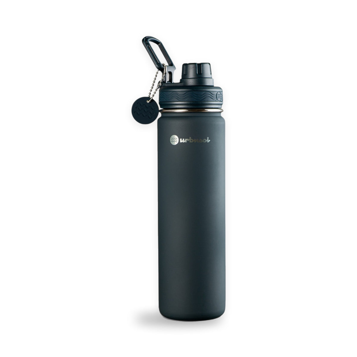 Garrafa Térmica Urbnsol 650 ml Core e Waves Midnight Blue, vista frontal com tampa fechada