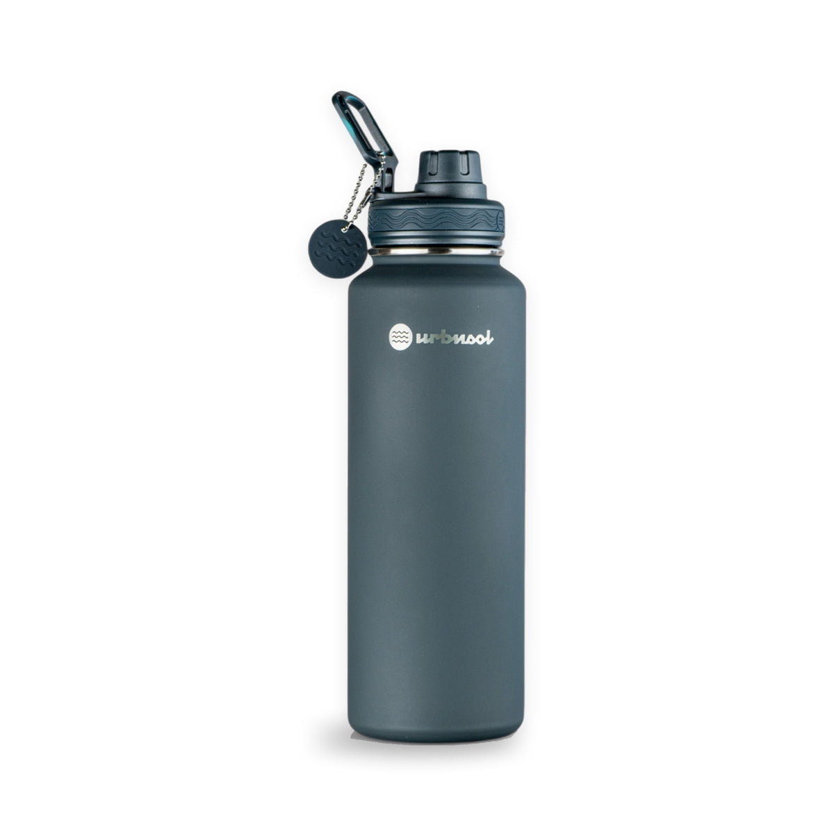 Garrafa Térmica Urbnsol 1,18 L Core e Waves Midnight Blue, vista frontal com tampa fechada