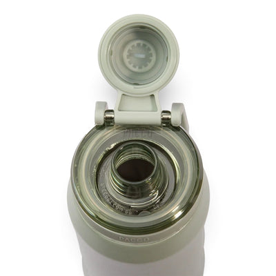 Garrafa Térmica PACCO Vyta 500ml Corações Sálvia Aqua Grey, com a tampa aberta, de frente