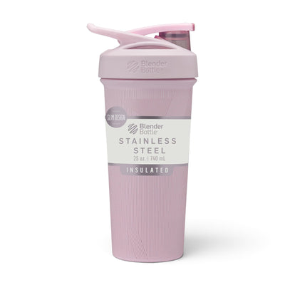 Coqueteleira Blender Bottle Strada Sleek 740 ml Listras Rosas, vista frontal com tampa fechada