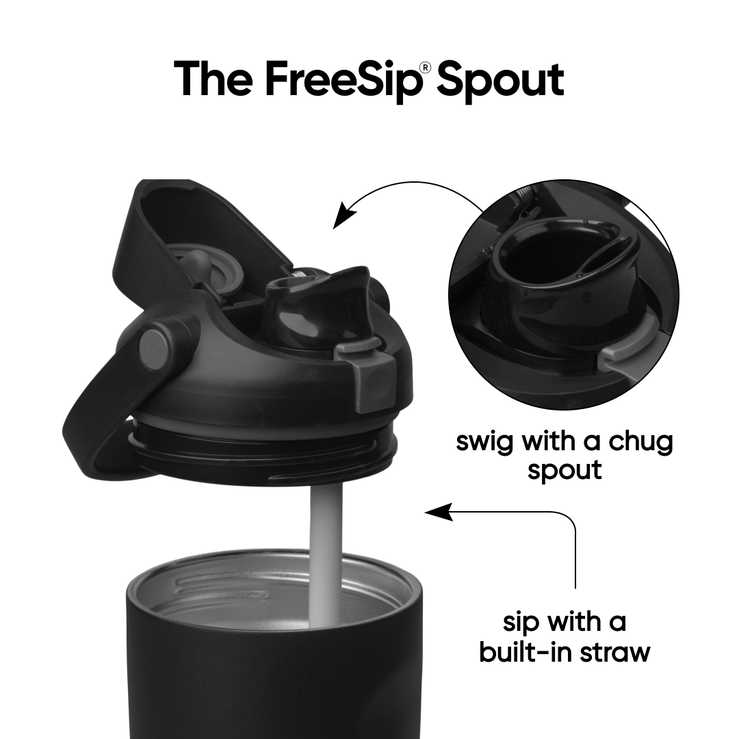 Garrafa Térmica Owala FreeSip Sway 1890 ml Very, Very Dark, com a tampa aberta