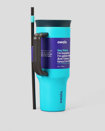 Copo Tumbler Térmico Owala - 1180ml | 40oz azul com canudo, isolamento térmico para bebidas geladas até 24 horas.