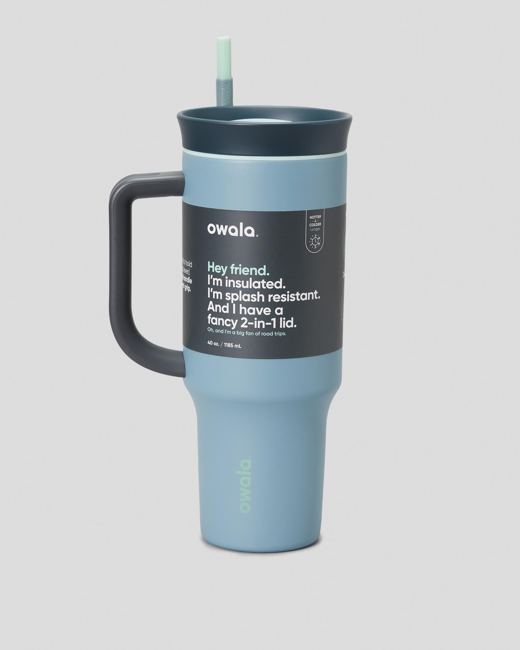 Copo Tumbler Térmico Owala - 1180ml | 40oz em azul com tampa 2-em-1, design moderno, isolamento a vácuo para bebida gelada por 24 horas.