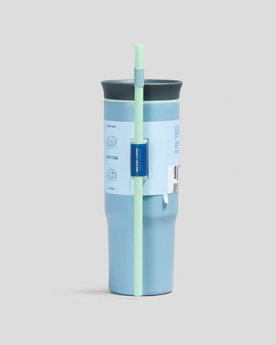 Copo Tumbler Térmico Owala - 710ml | 24oz em azul claro, design inteligente com isolamento térmico para bebidas quentes e frias.