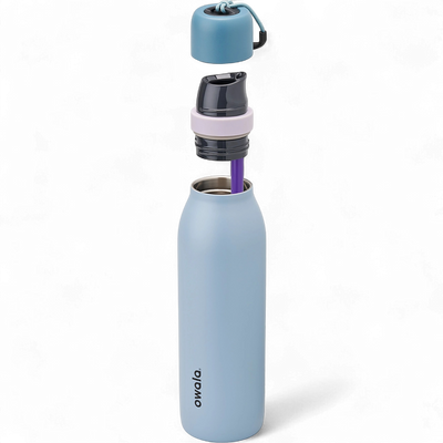 Garrafa Térmica Owala Twist - 532ml | 18oz com tampa aberta mostrando bico FreeSip™ e canudo, design inteligente e compacto.