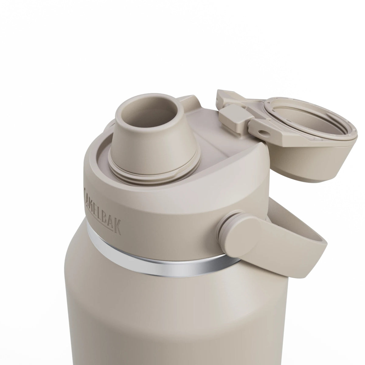 Garrafa Térmica Thrive Camelbak 1,18L detalhe da tampa e bico para fácil hidratação em atividades outdoor.