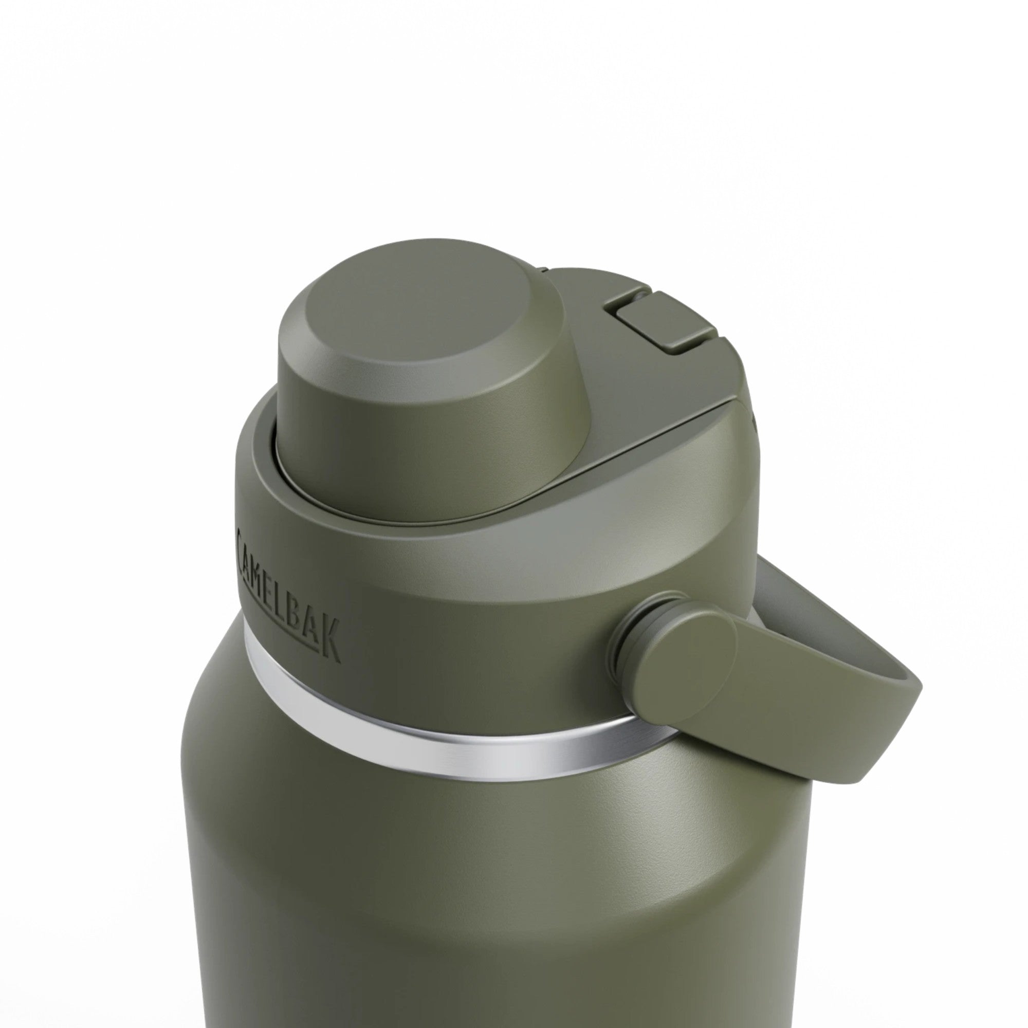 Garrafa Térmica Thrive Camelbak 1,18L em cor verde, com tampinha e alça para facilitar o transporte.