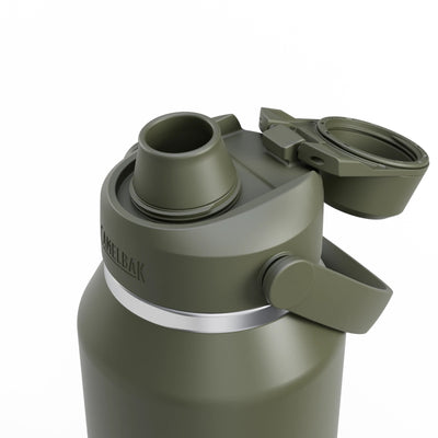 Garrafa Térmica Thrive Camelbak 1,18L com tampa e bocal na cor verde oliva.