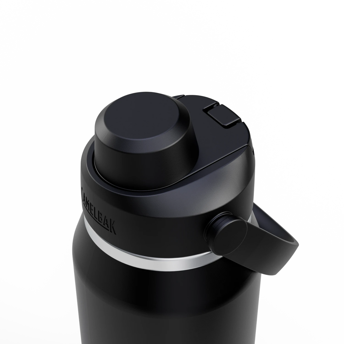 Detalhe da tampa da Garrafa Térmica Thrive Camelbak 946ml, projetada para fácil transporte e uso diário.
