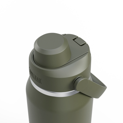 Garrafa Térmica Thrive Camelbak 946ml com tampinha em verde e detalhes em metal.