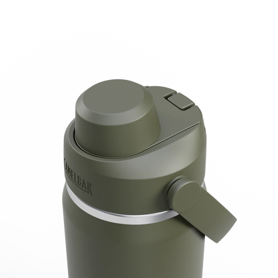 Garrafa Térmica Camelbak Thrive Chug 590ml, vista superior mostrando a tampa e botão de liberação.