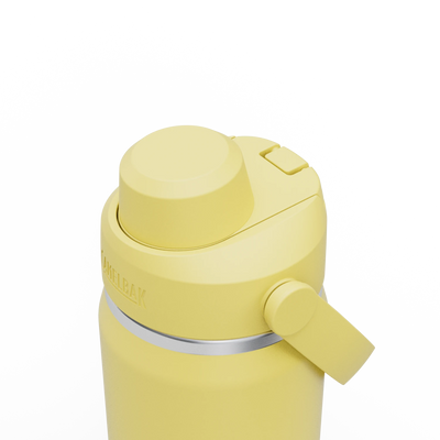 Garrafa Térmica Camelbak Thrive Chug 590ml com tampa amarela, ideal para hidratação diária.