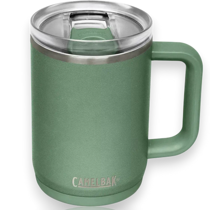 Caneca Térmica Thrive Camelbak 470ml verde com tampa à prova de vazamento; mantém a temperatura das bebidas, ideal para uso diário.