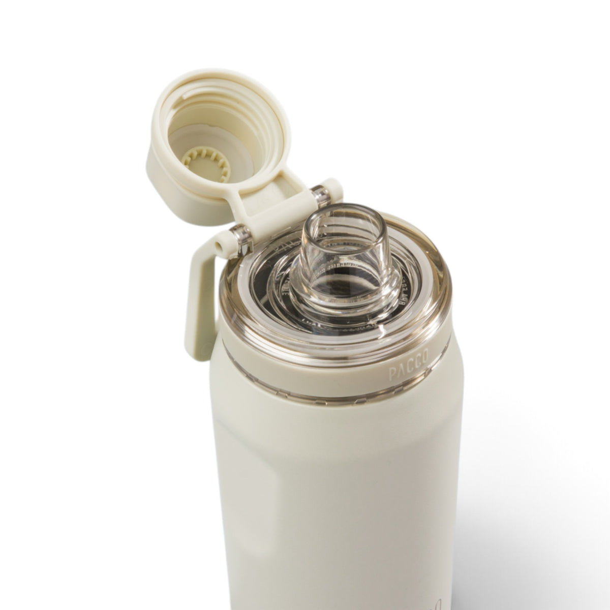 Garrafa Térmica PACCO Vyta 350 ml Creme, com a tampa aberta