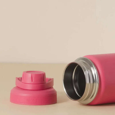 Garrafa Térmica PACCO Hydrav2 350ml rosa com tampa removível, design elegante e isolamento a vácuo ideal para manter bebidas frias ou quentes.