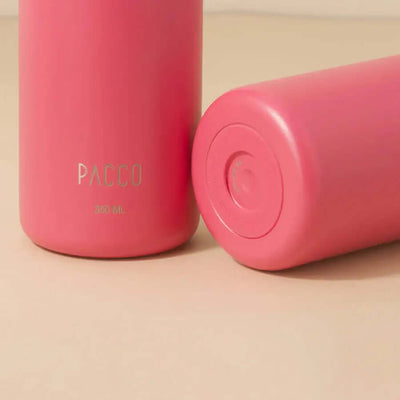 Garrafa Térmica PACCO Hydrav2 350ml rosa, design compacto e desempenho térmico.