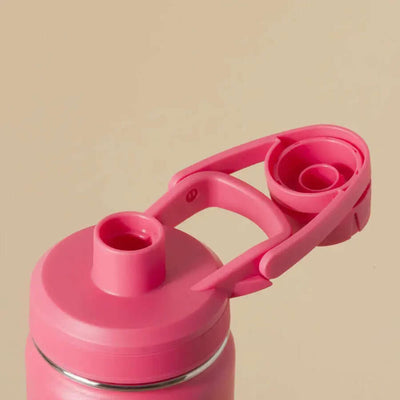 Close-up da Garrafa Térmica PACCO Hydrav2 350ml rosa, com design elegante e tampa funcional.