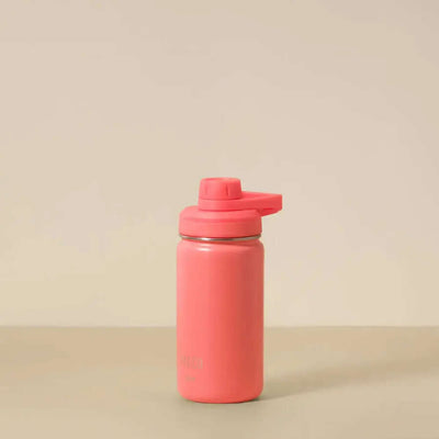 Garrafa Térmica PACCO Hydrav2 350ml em rosa, mantém bebidas frias por 24h e quentes por 12h com design compacto e eficiência térmica.