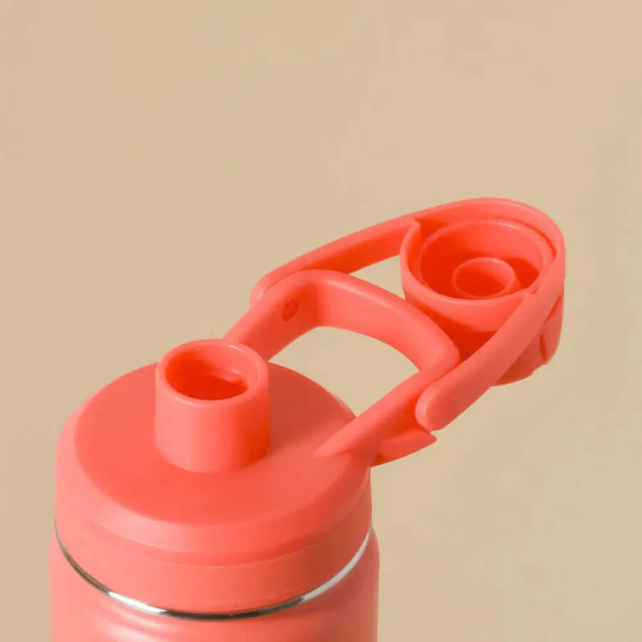 Detalhe da tampa rosa da Garrafa Térmica PACCO Hydrav2 350ml com design prático.