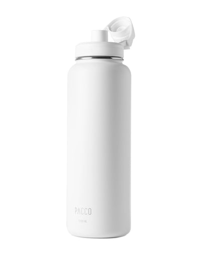 Garrafa Térmica PACCO Hydrav2 1200ml branca, ideal para manter bebidas frias por 24h e quentes por 12h, design moderno e durável.