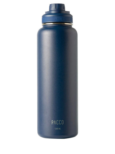 Garrafa Térmica PACCO Hydrav2 1200ml azul, ideal para manter bebidas frias por 24h ou quentes por 12h, perfeita para viagens e academia.