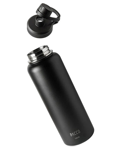 Garrafa Térmica PACCO Hydrav2 1200ml preta com tampa destacada, ideal para manter bebidas frias ou quentes por horas.