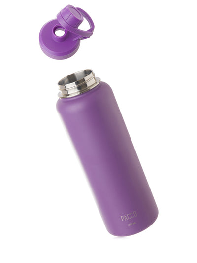 Garrafa Térmica PACCO Hydrav2 1200ml roxa, tampo removível, ideal para manter bebidas frias por 24h e quentes por 12h.