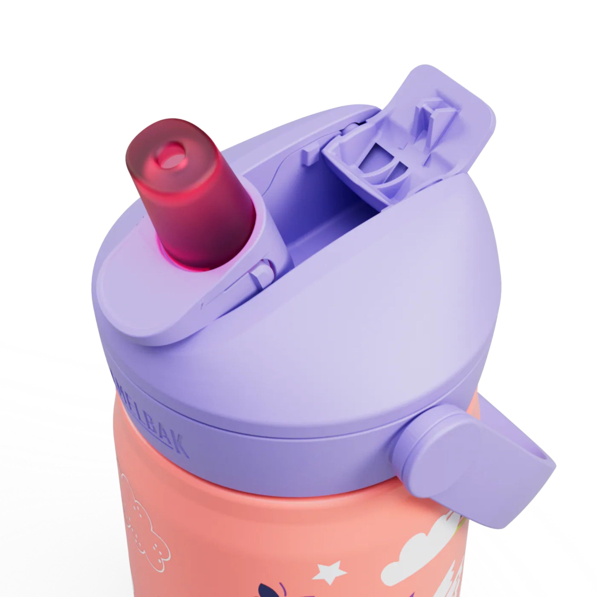 Garrafa Térmica Infantil Camelbak Thrive 354ml com bico roxo e tampa prática para crianças.