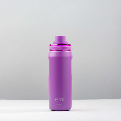 Garrafa Térmica PACCO Vyta 500ml em aço inoxidável violeta com alto desempenho térmico, isolamento a vácuo, moderna e durável.