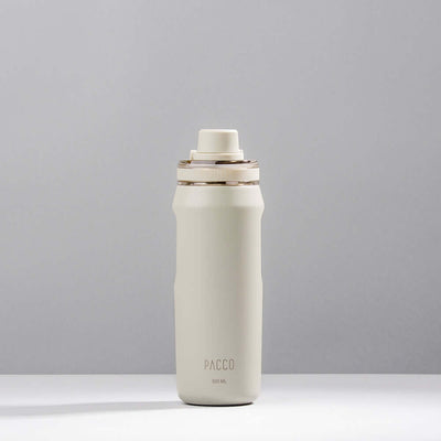 Garrafa Térmica PACCO Vyta 500ml, em aço inox de grau cirúrgico, com design sofisticado e isolamento térmico a vácuo.