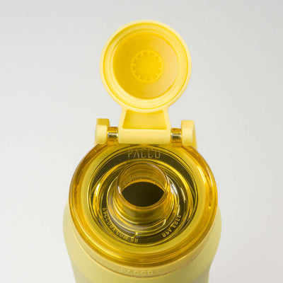 Garrafa Térmica PACCO Vyta 500ml com design compacto e tampa articulada em amarelo.
