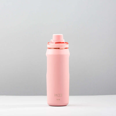 Garrafa Térmica PACCO Vyta 500ml rosa, compacta e sofisticada, com isolamento a vácuo para manter bebidas frias e quentes.