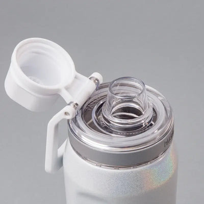 Detalhe da Garrafa Térmica Vyta 500ml PACCO | PEDRAS PRECIOSAS com tampa aberta e design sofisticado em aço inox.
