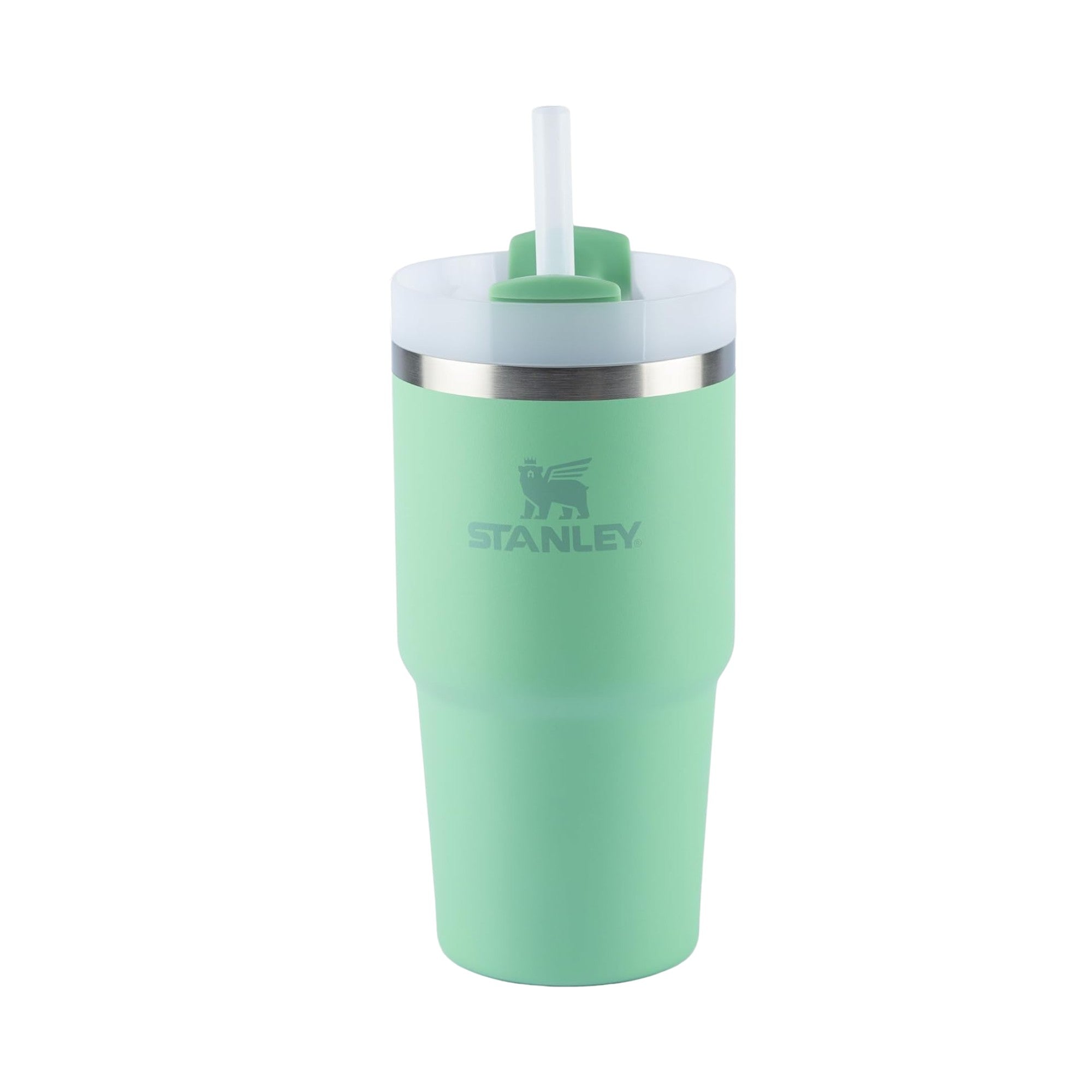 Copo Quencher com alça Stanley | 591ml em verde com canudo reutilizável e isolamento a vácuo para manter bebidas geladas.